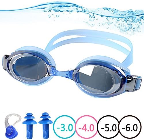 YINGNEW Prescription Swim Goggles 100% UV Protection ,Optical Corrective Swimming Goggles with 3 size Nose Bridge for Adults Boys Men - Extra Ear Plugs Nose Piece Protection Case