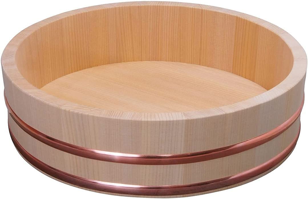TIKUSAN Wooden Hangiri Sushi Oke Rice Mixing Tub Copper Band Made in Japan Made of Sawara Cypress (33cm)