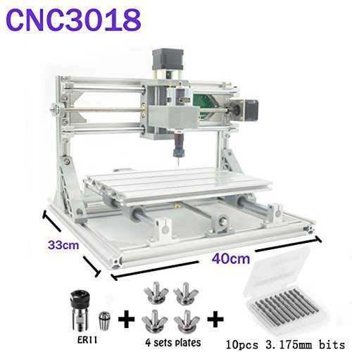 WAM Direct CNC DIY Router 3018 GRBL Engraving Machine, Working Area 30018045mm, with 5mm ER11 PCB +10PCS 3.175MM CNC Router Bits + 4 Sets CNC Plates