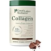 Great Lakes Wellness Collagen Peptides Powder for Skin, Hair, Nails, Joints & Digestion - Chocolate Flavored - Quick Dissolve Hydrolyzed, Non-GMO, Kosher - 10 oz