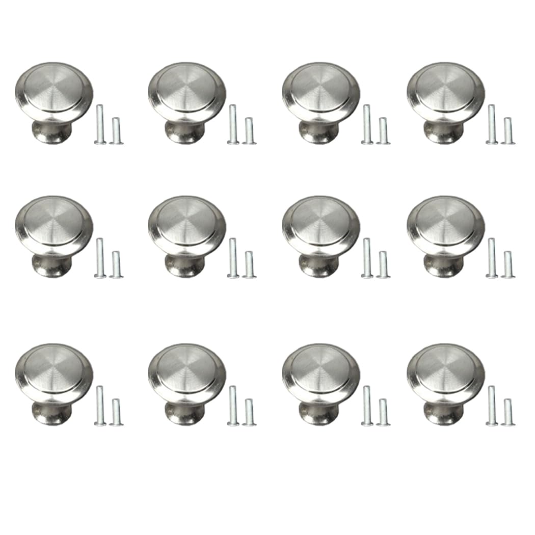 Gendewiner 12 Pack Cabinet Door Knobs Stainless Steel 27mm Diameter Metal Round Drawer Wardrobe Pull Handles with 24 Screws for Cupboard Wardrobe Furniture, Silver