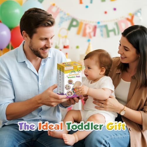Joozmui Montessori Wooden Toys 1 2 3 Years, 4 in 1 Wooden Toys for Activities and Development Montessori Educational Games Children 1 2 3 Years Sensory Toys 1+ Year