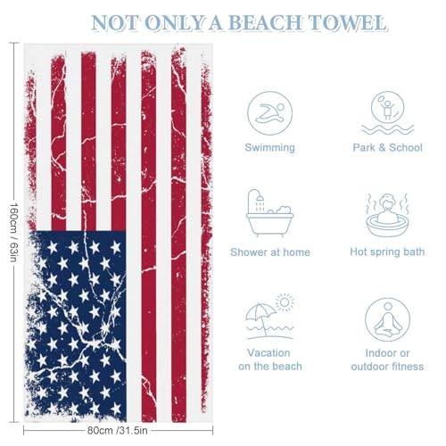 American Flag Microfiber Oversized Lightweight Beach Towel,Extra Large Towels Travel Swim Pool Yoga Gym Camping for Adults Women Men Beach Essentials Accessories Vacation Gift (C)