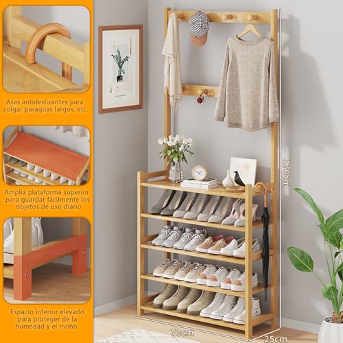 AMZYYDS Perchero Zapatero 5 Capas Organizador de Zapatos y Ropa,zapatera | perchero zapatero 5 capas,zapatera percheros,perchero para zapatosTamaño170x70x25cm organizador percheros de entrada