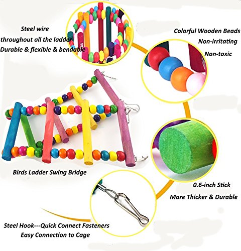 image for Bonaweite Bird Parrot Toys, Naturals Rope Colorful Step Ladder Swing B