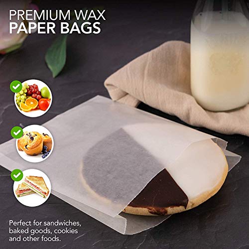 Paper Sandwich Bags Bulk Wax Paper (200 Pack) 7" x 6" x 1" Wet Wax Paper Bags Food Grade