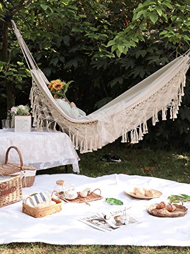 Hängematte für den Außenbereich, doppelte Baumwolle, brasilianische Hängematte Garten, geeignet für 2 Erwachsene – Bild 5