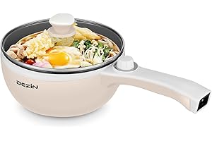 Dezin Hot Pot Electric Upgraded, Non-Stick Sauté Pan, Rapid Noodles Electric Pot, 1.5L Mini Portable Hot Pot for Steak, Egg, 