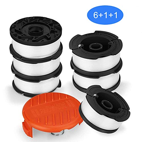 SUERW Line String Trimmer Replacement Spool, [8-Pack] 30ft 0.065" Replacement Autofeed Spool for Black+Decker String Trimmer [6 x Replacement Line +1 x Replacement Cap +1 x Replacement Spool Spring]