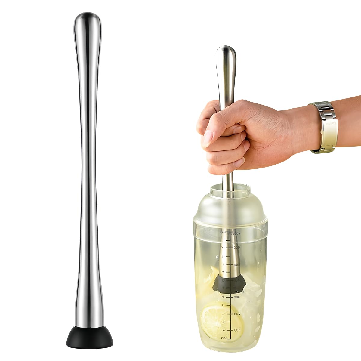 DOERDO Stainless Steel Cocktail Muddler Mojito Masher Fruit Mixer DIY Drink Wine Barware Tool, 11.4Inch