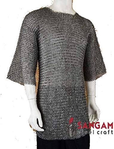 GLOBALEXPORTSHUB Chain Mail Shirt Armor 9 mm Flat Riveted with Washer Medieval Armour SCA, Haubergeon Chainmail Shirt (Medium)