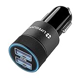 Dual USB Car Charger +LIFEGUARD 2.1A with +IQ Technology | Best Car Charger for Cell Phone, Tablet & Other USB Electronic Devices | iPhone 6+ 6 5 5S 5C, iPad, iPod, Android, Samsung Galaxy S6 S5 S4 S3 S2 Note, Tablet and most USB devices (Black)