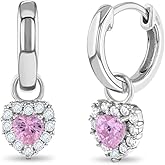 925 Sterling Silver Heart Dangle Hoop Earrings for Little Girls & Pre-Teens 11mm - Heart Themed Jewelry Gifts for Girls - Huggie Hoop Earrings for Everyday & Formal Wear