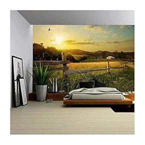 Art Rural Landscape. Field and Grass - Removable Wall Mural | Self-Adhesive Large Wallpaper - 66x96 inches