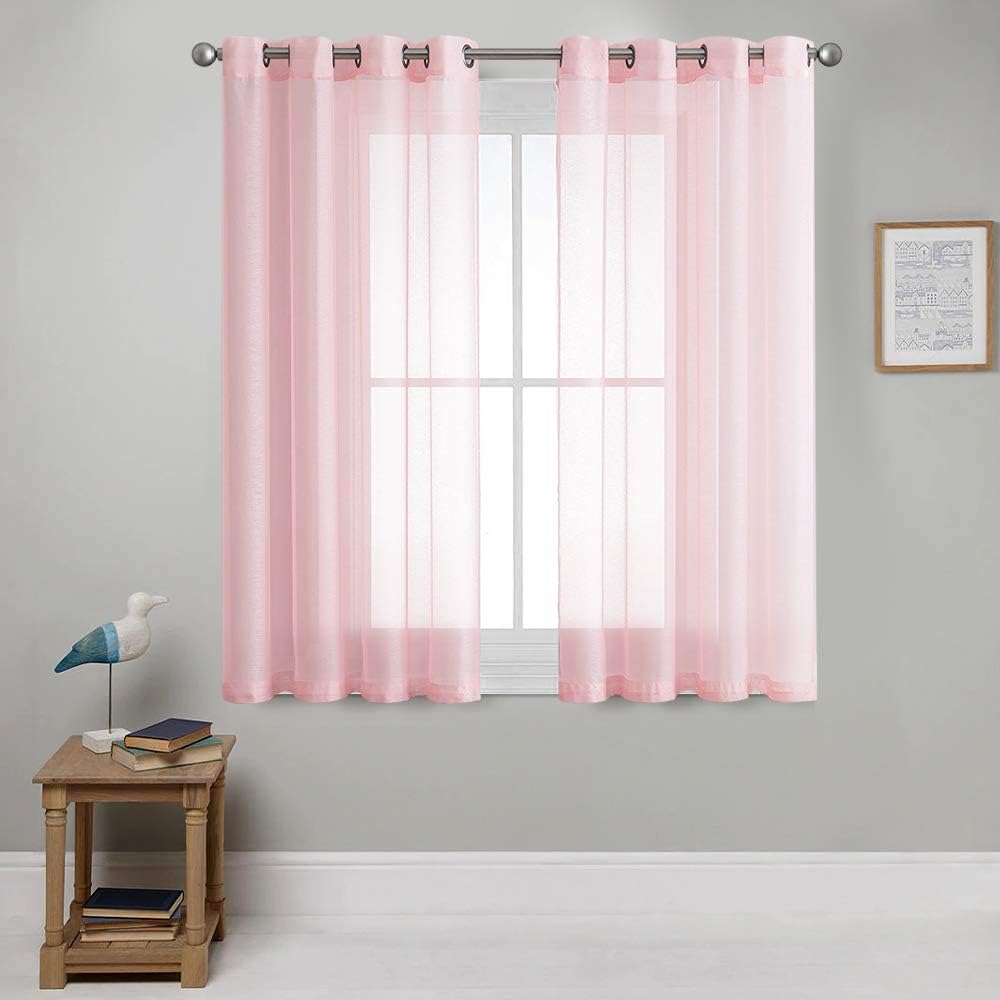 CUTEWIND Pink Sheer Curtains 45 inch Length for Living Room