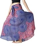 Bangkokpants Women's Long Hippie Bohemian Skirt Gypsy Dress Boho Clothes Flowers One Size Fits (Blue, Plus Size)