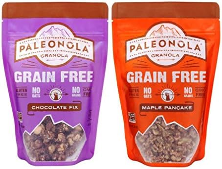 Paleonola Grain Free Gluten Free Granola 2 Flavor Variety Bundle: (1) Paleonola Chocolate Fix Granola, and (1) Paleonola Maple Pancake Granola, 10 Oz. Ea. (2 Bags Total)