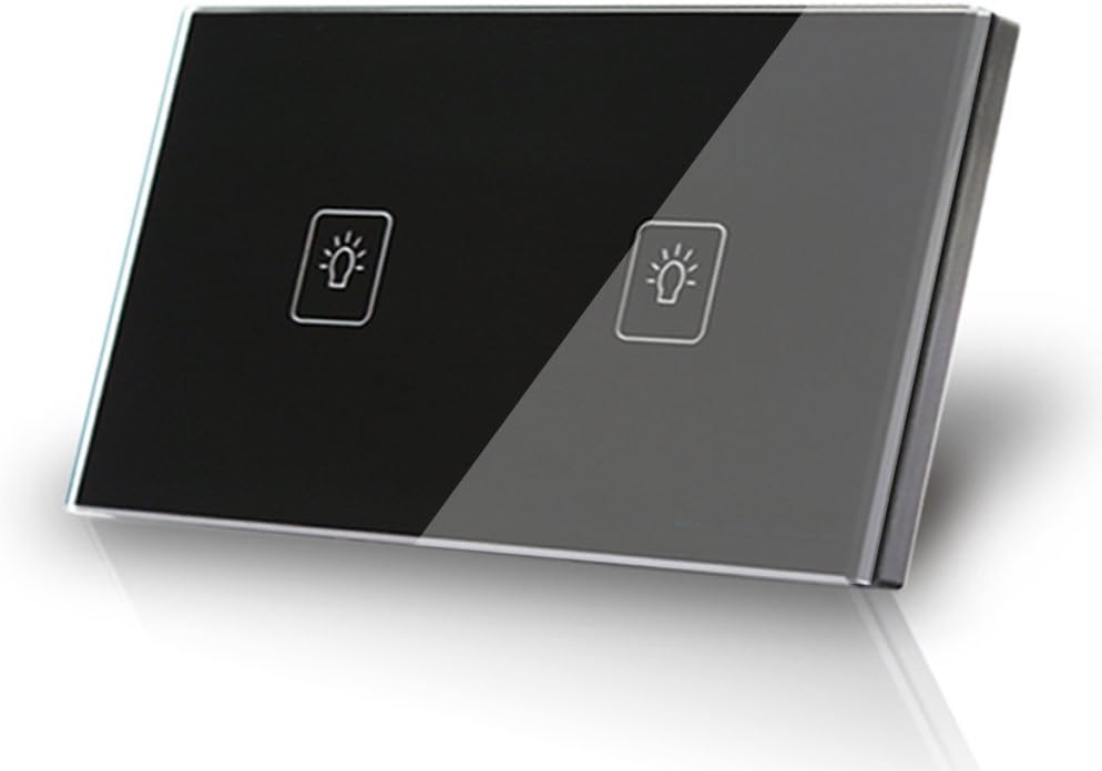 Wallpad US Size Black Glass Frame Double Switch 2 Gang 1 Way Wall Switch Touch Sensor Switch