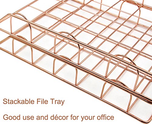 Superbpag Stackable Desktop Letter Tray Organizer, Set of 2, Copper