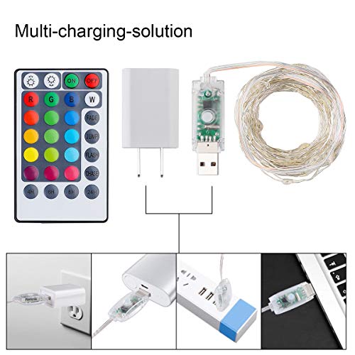 BINZET 33Ft Fairy Lights - With 100 Leds 16 [Multi] Colors Changing Starry String Lights - Remote Controlled Waterproof Twinkle Lights for Bedroom Party Halloween Christmas Decor [USB Style with Plug] - Thumbnail 6