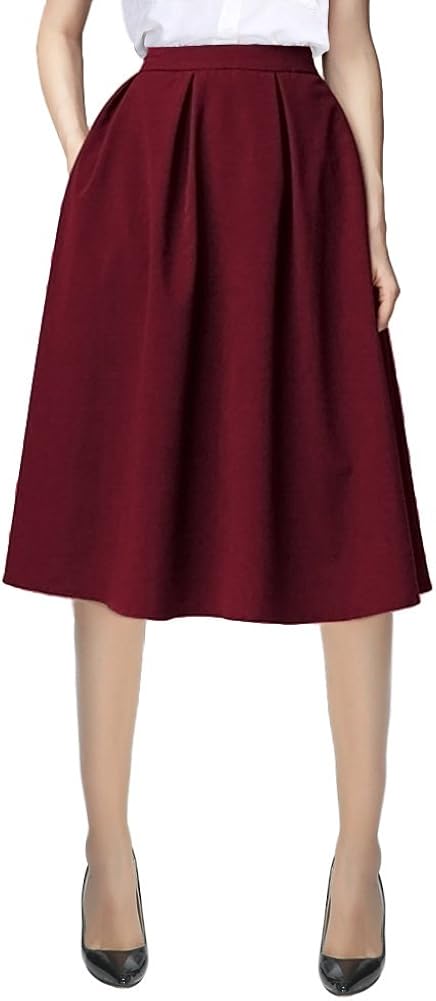 Urban CoCo Women's Flared A line Pocket Skirt High Waist Pleated Midi Skirt