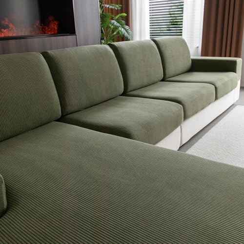 OHSIO Elastic Sofa Cushion Cover, Non-Slip, Washable, Universal, Durable and Easy to Clean (Green, 2 S Seat Covers + 1 Chaise Longue Cover)