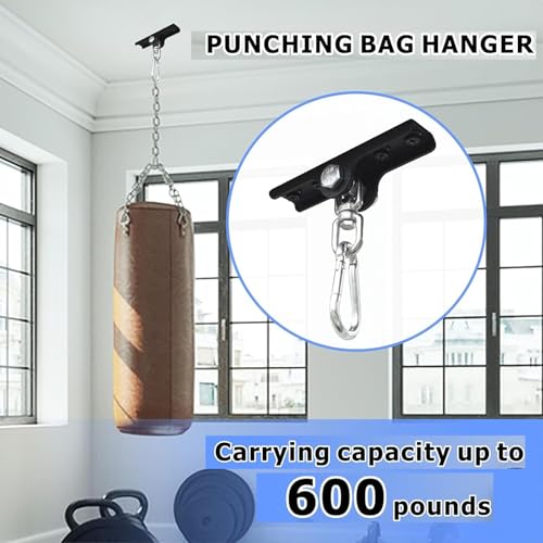 1 pack Heavy Duty Punching Bag Hanger, 360° Rotation Wall Ceiling Mount Bracket, Black Steel Boxing Bag Hook for Training