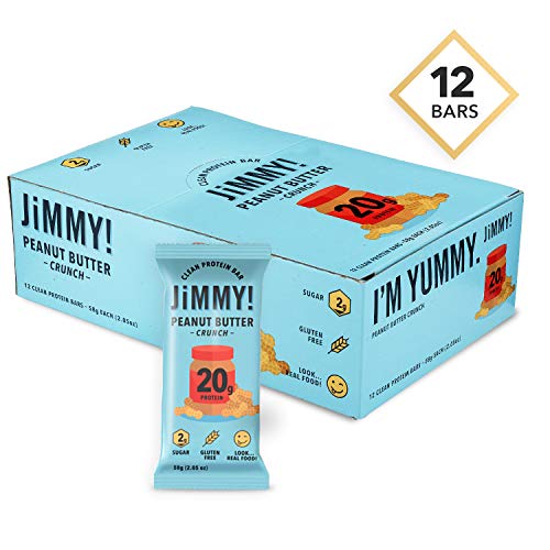 JiMMYBAR! Peanut Butter Crunch, Clean Protein Bars, High Protein, Low Sugar, Gluten Free, Energy Boost, 2.05 Ounces, 12 Count