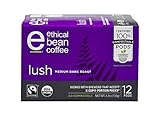 Ethical Bean Fair Trade Organic Coffee Pods, Lush Medium Dark, 100% Compostable Coffee Pods - 12ct Box (4.7oz)
