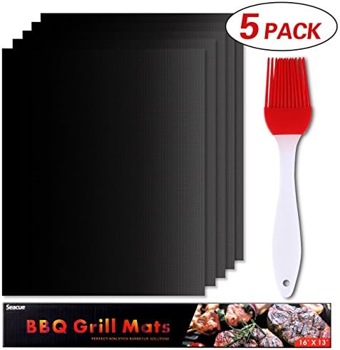 BBQ Grill Mat - Set of 5 Nonstick - Heavy Duty and Heat Resistant for Charcoal, Easy to Clean - Lifetime Waranty