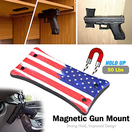 Gun Magnet Mount [2-Pack],Rubber Coated Gun Holder for Pistol,Handgun,Shotgun,Rifles, Revolvers, Safe, Hunting, Firearm Accessories, Using in Car, Truck, Wall, Desk, Vehicle and Home - U.S. Flag - Thumbnail 3