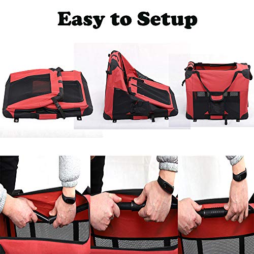 LEMKA Foldable Soft Dog Crate,Dog Soft Kennel for Indoor & Outdoor Use,Soft Sided Folding Collapsible Travel Carrier with Straps,Fleece Mat and 4 Zipper Panels