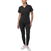 Adar Pro Scrubs Set for Women - Stretch Elevated V-Neck Scrub Top & Yoga Jogger Cargo Scrub Pants, 7 Pockets