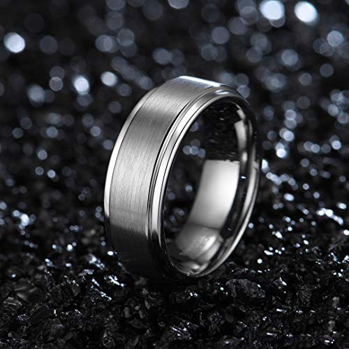 Zoesky 8mm Tungsten Carbide Ring for Men High Polish Matte Finish Wedding Band Comfort Fit Silver