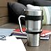 Stainless Steel Tumbler Travel Mug - 30 Oz Tumbler Insulated Coffee Mug with Removable Handle No-Spill Lid and 2 Stainless Steel Straws (Black Grip)
