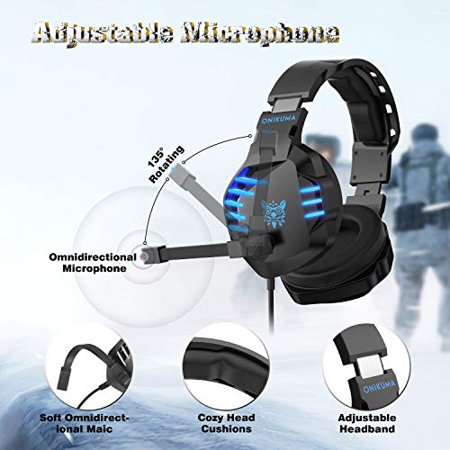 ONIKUMA II Stereo Gaming Headset for PS4, Xbox One, PC, Nintendo Switch, Noise Cancelling Over Ear Headphones with Microphone, Soft Earmuffs, Surround Sound, Volume/Mic Control 3.5mm for Laptop Mac
