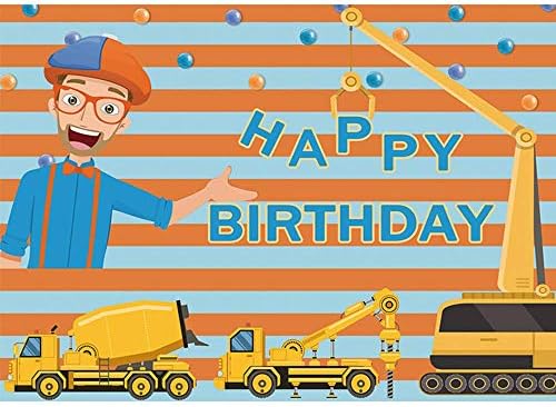 Allenjoy 7x5フィート カートゥーン Blippi Happy Birthday 背景幕 組み立て式 おもちゃ 車 誕生日背景
