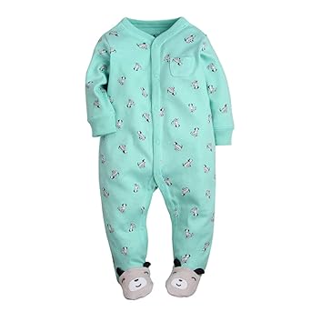 CARETOO Unisex Baby Schlafstrampler Bärchen, Baumwolle Pyjamas Cartoon Overalls mit 0-12 Monate