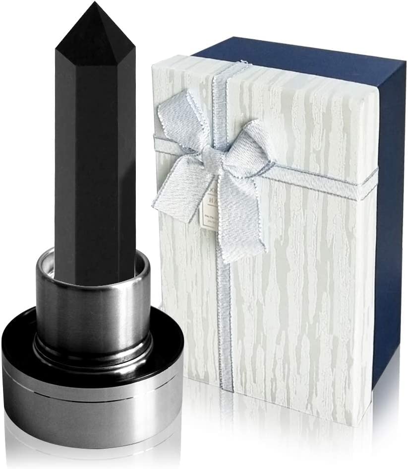 HINATAA Crystal Water Bottle, Removable Natural Crystal Gemstone Glass Bottle, Portable Proof Leak Natural Quartz Water Bottle, BPA Free Durable Gemstone Bottle 550ml (Obsidian)