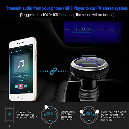HiGoing Bluetooth FM Transmitter, Wireless Radio Receiver MP3 Player Adapter Car Kit with [Smart Car Locator], 5V 2.1A Dual USB Car Charger, Hands-free Calling for iPhone, Samsung, etc - Thumbnail 4