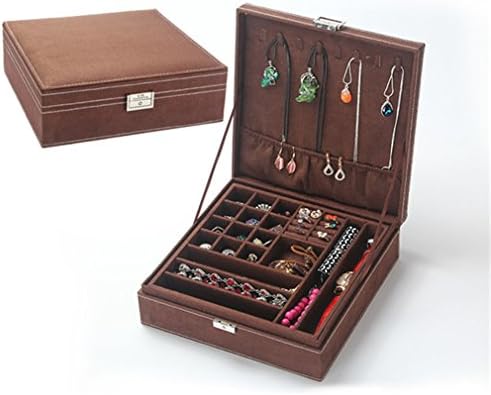 JUDISS Flannel Square Jewelry Box Simple Layout 2 Layers Makeup Organizer Storage Box Brown