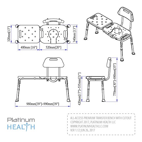 Bath Transfer Bench with Cutout Shower Seat, Deluxe AllAccess Chair