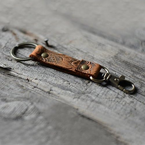 JJNUSABrown Leather Key chain flower pattern with Easy Clasp Key Wrist Lanyards Holder