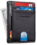 Travelambo RFID Front Pocket Minimalist Slim Wallet Genuine Leather Small Size (Stark Black)