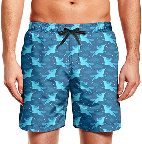 Cool Blue Star Sky Fly Unicorn Fashion Mens Beach Swim Shorts
