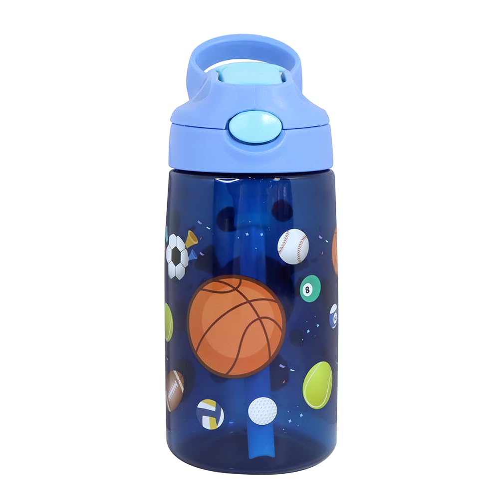 iZEL Kids 480ml Tritan Kids Water Bottle Sports Water Bottle with Flip Straw BPA Free LeakProof Water Bottle for School Travel Adventure Summer Camp and Sports, for Girls and Boys (Sporty Blue)