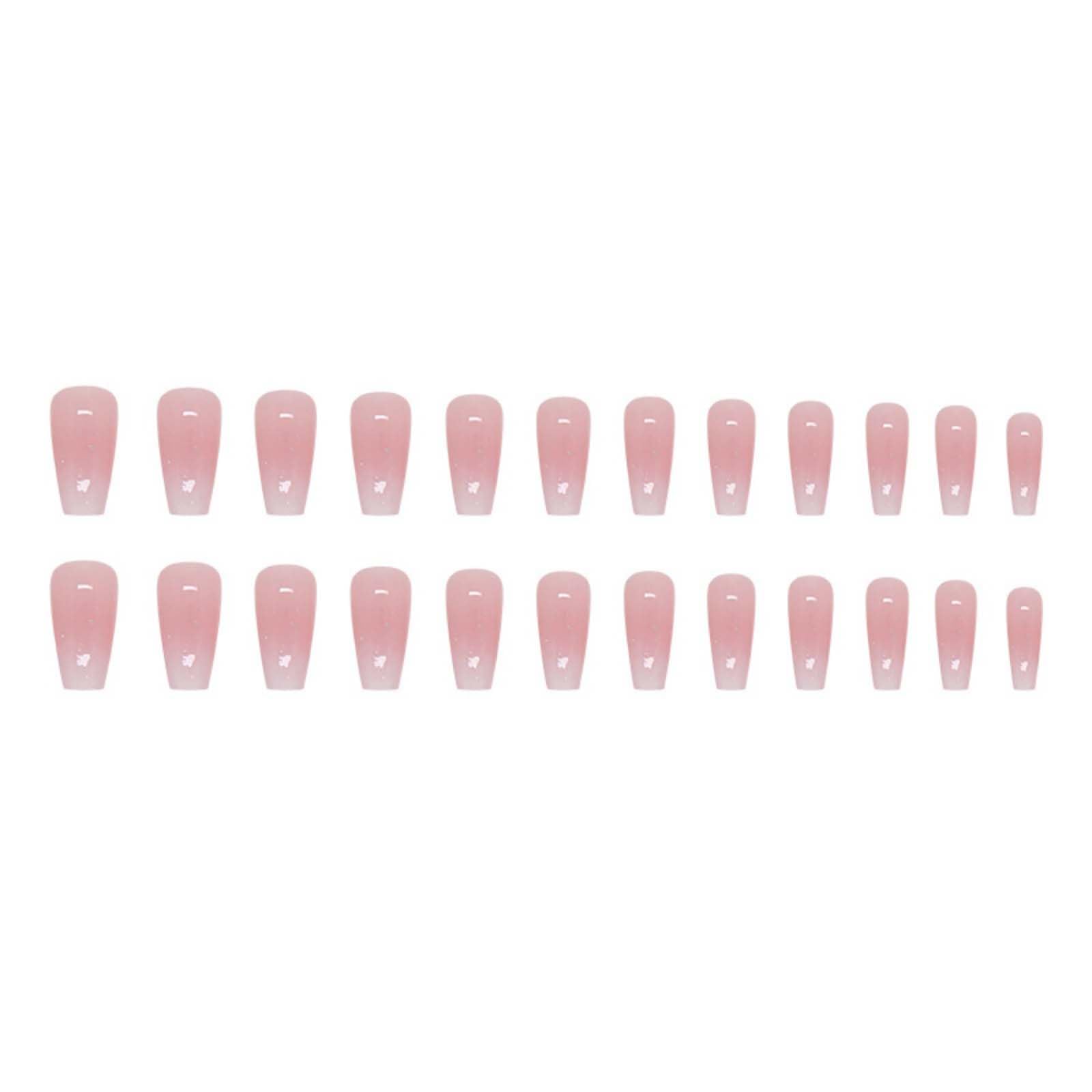 RUOKEXIN Pink Press On Nails Medium Coffin Fake Nails Glossy Acrylic False Nails with Glitter Designs Ombre Pink Full Cover Press Ons Fall Winter Holiday Stick on Nails for Women 24Pcs - Image 4