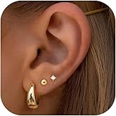 Styleeary Gold Earrings for Women, Small Chunky 14K Gold Plated Hypoallergenic Huggie Hoop Earring Sets for Multiple Piercing, Lightweight Stud Earrings,Tiny Ball CZ Cartilage Earrings Stack 3Pairs