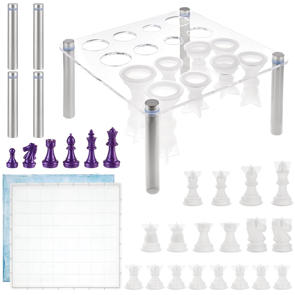 BENECREAT Chess DIY Kit with 1 Square Chess Piece Holder, 1 Chess Board Molds and 16 Silicone Chess Piece Molds for Family Party Board Games and Home Decoration — image 1