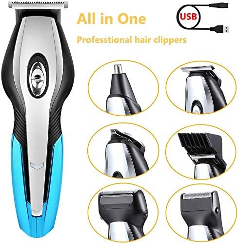 Hair Clippers 6-in-1 Hair Trimmer for Men, Electric Haircut Shaver Beard Trimmer Razor Styling Tools Cord-Cordless, Rechargeable Battery USB for Men Kids Adults (Black & Blue)